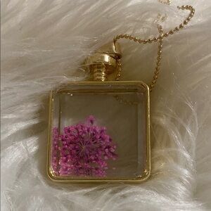 Gold and Pink dried flower Pendant Necklace